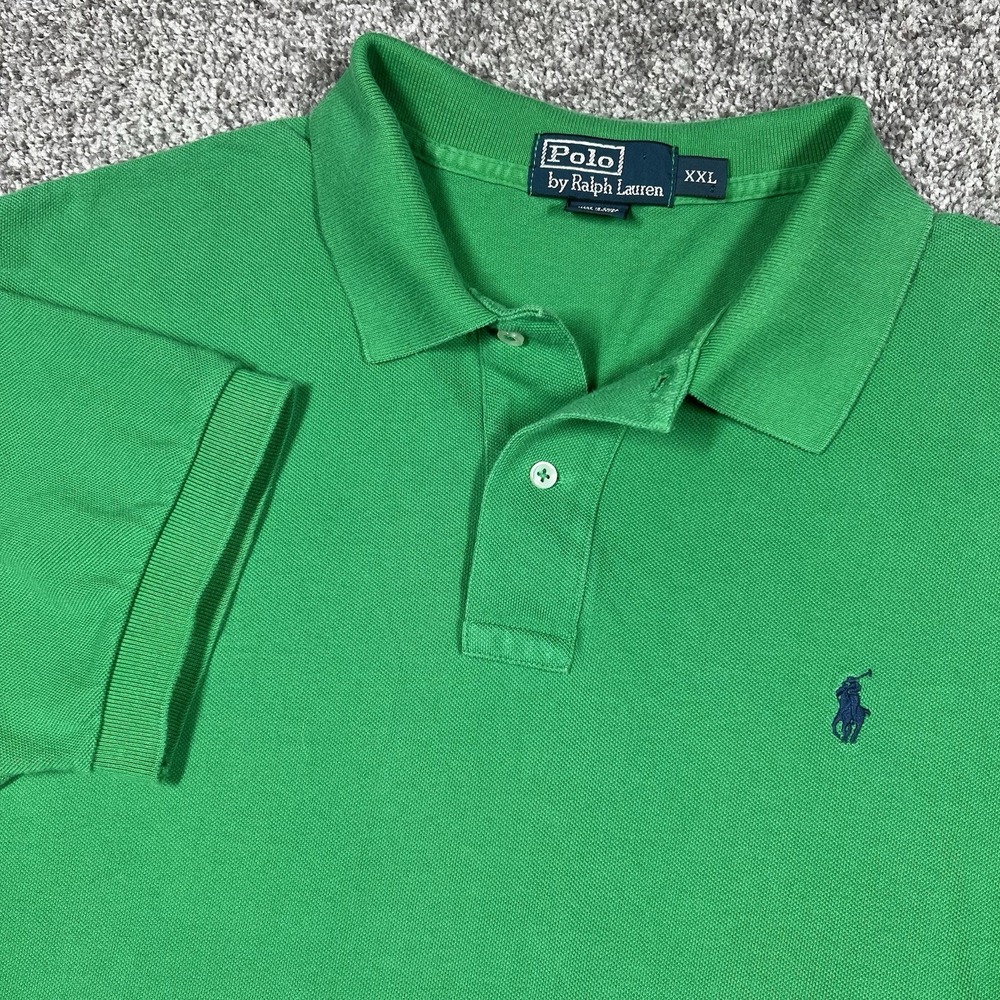 Vintage 90s Polo Ralph Lauren Men's Green Cotton Polo Shirt Pony XXL 2XL Y2K